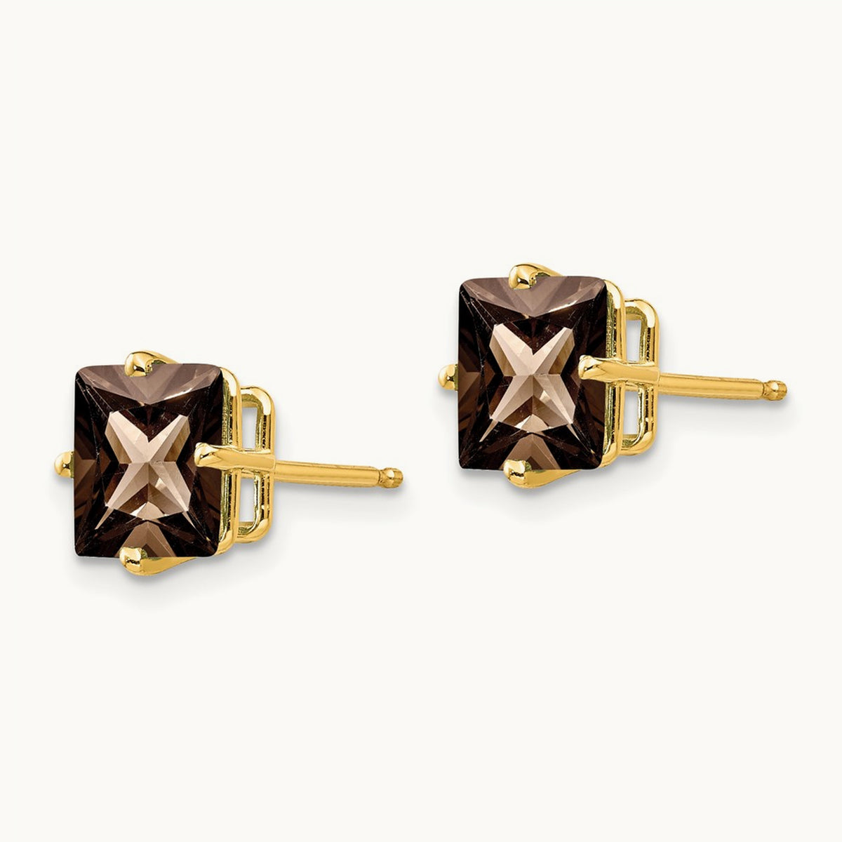 Square Smoky Quartz Earrings, 7mm, 14K