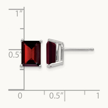 8x6mm Emerald Cut Garnet earring, 14K White Gold