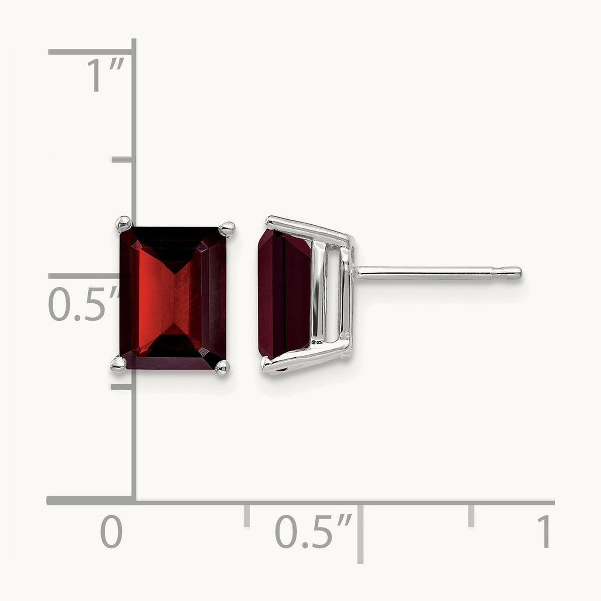 8x6mm Emerald Cut Garnet earring, 14K White Gold