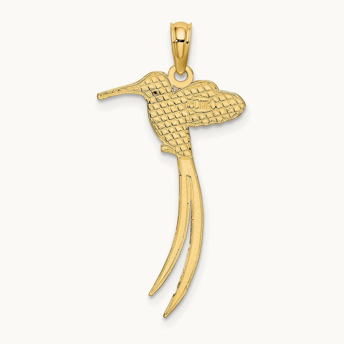 Polished Bird w/ Long Tail Charm, 14K
