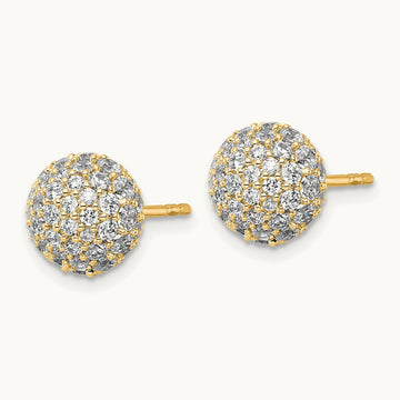 Pave Ball Stud Post Earrings, 2.75-4.25 ct tw Lab-Grown Diamond — 2 3/4 ct, 14K Yellow Gold