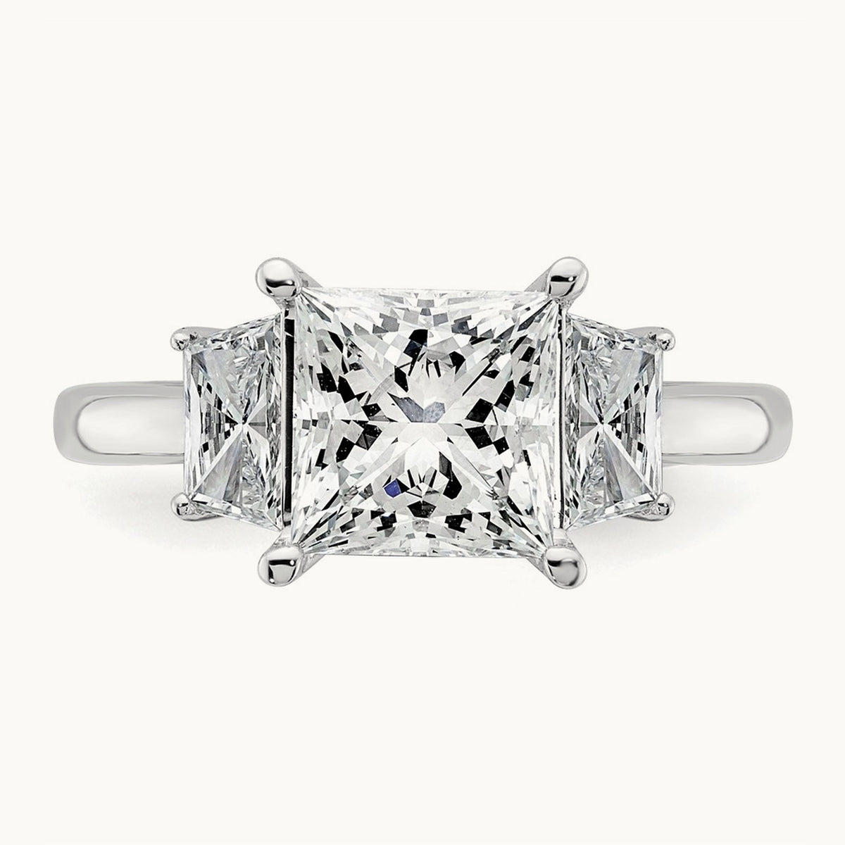 Princess & Trapezoid Engagement Ring, 1.25-4.00 ct tw Lab-Grown Diamond — 3 1/3 ct, 14K White Gold