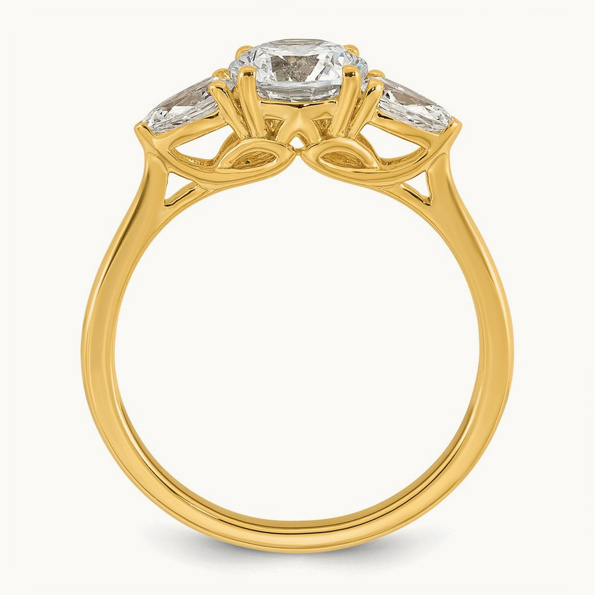 Round with Pear 3 Stone Engagement Ring, 1.25-3.50 ct tw Lab-Grown Diamond — 1 3/8 ct, 14K Yellow Gold