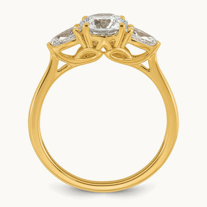 Round with Pear 3 Stone Engagement Ring, 1.25-3.50 ct tw Lab-Grown Diamond — 1 3/8 ct, 14K Yellow Gold