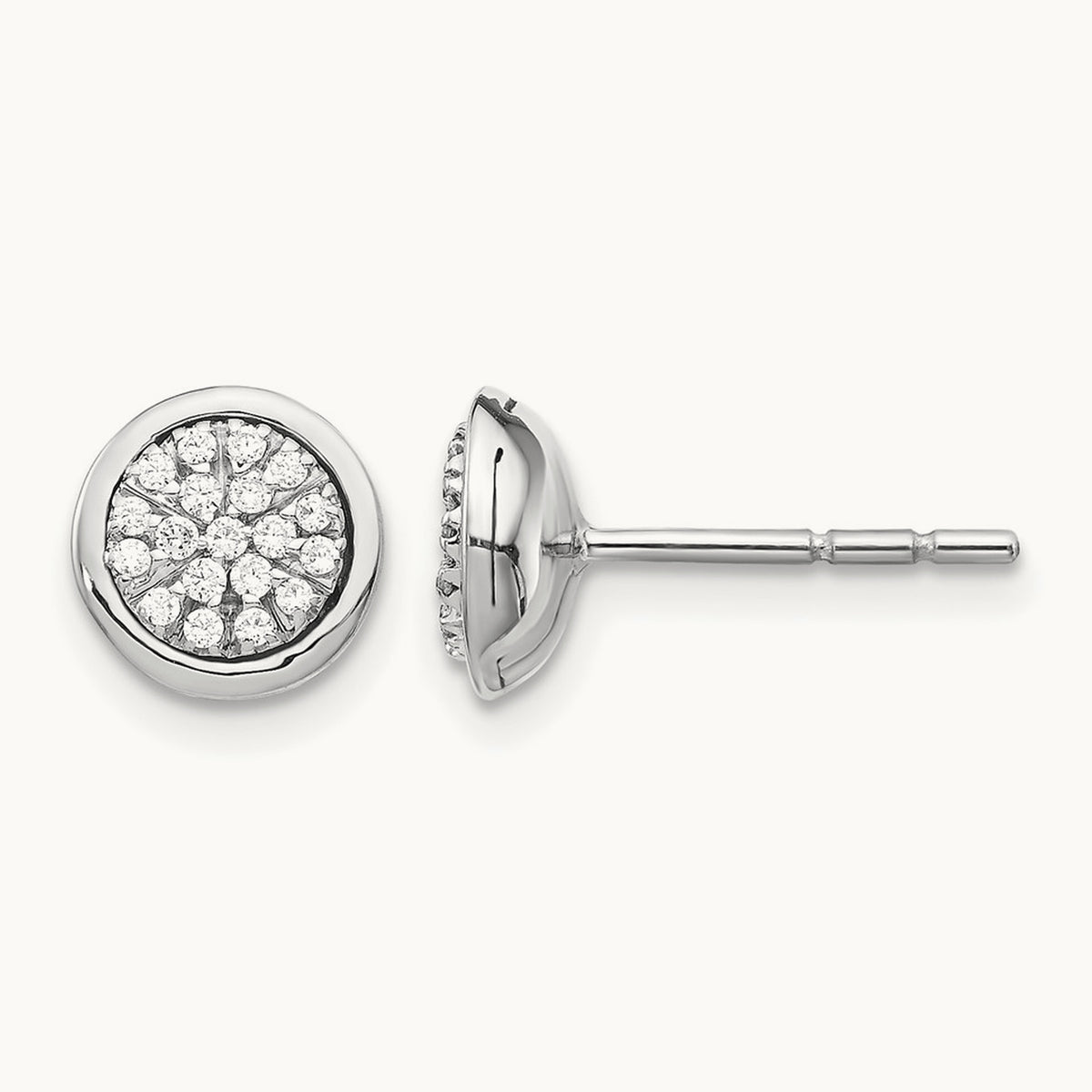 Diamond Cluster Post Earrings, 14K White Gold