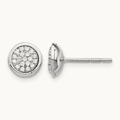 Diamond Cluster Post Earrings, 14K White Gold