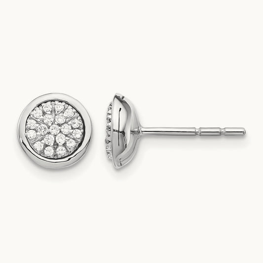 Diamond Cluster Post Earrings, 14K White Gold
