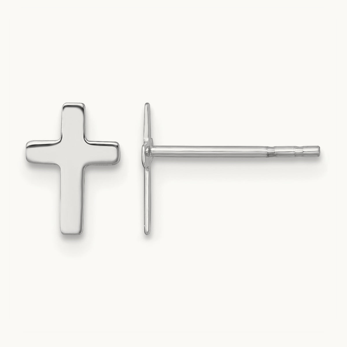 Polished Cross Post Earrings — 14K White Gold