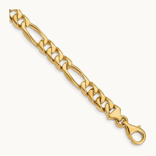 Hand-Polished Figaro Link Bracelet, 7mm, 14K
