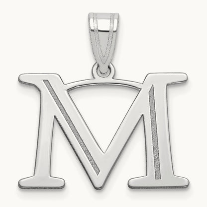 Polished Etched Letter M Initial Pendant, 14K White Gold