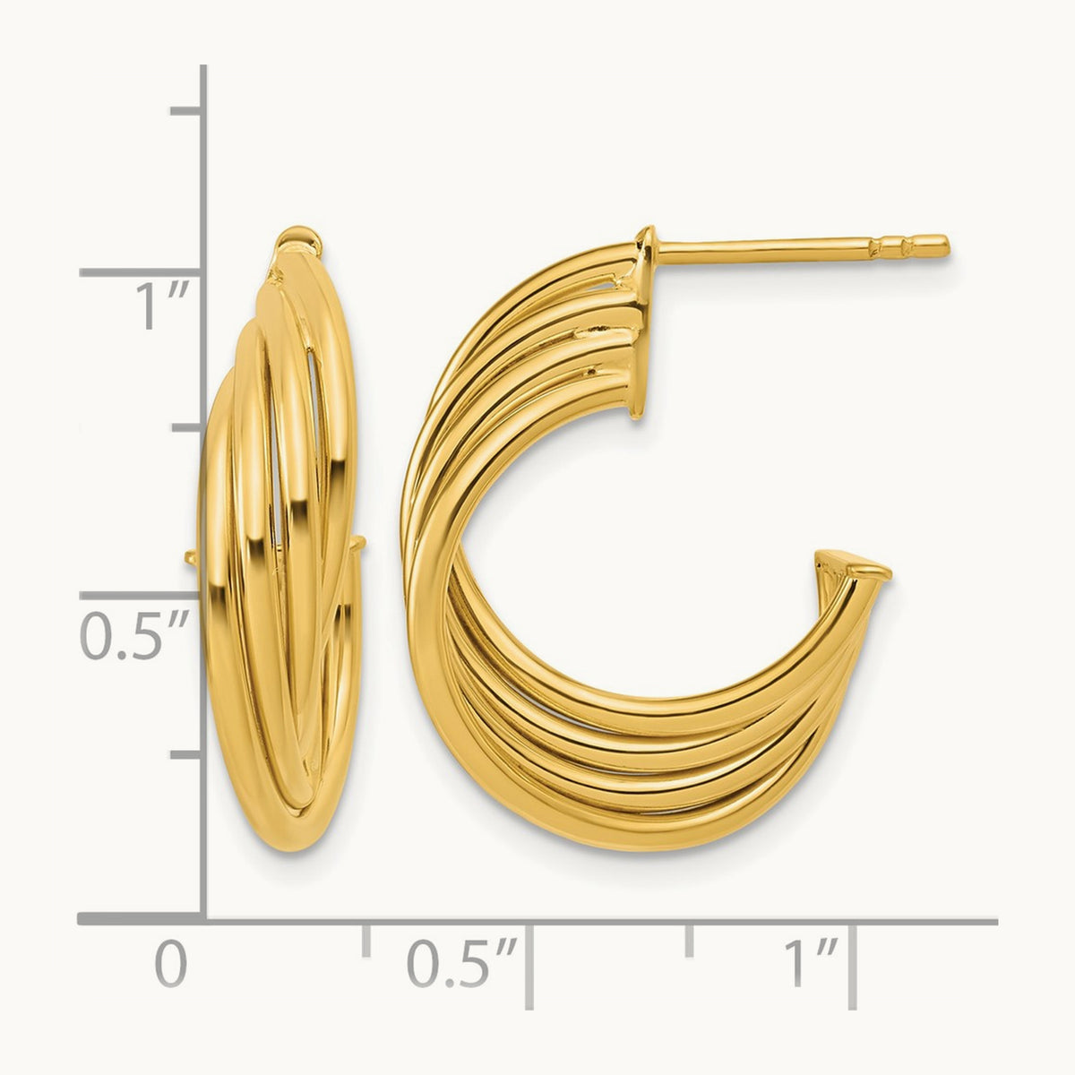 Polished 3-Row Twist J-Hoop Post Earrings — Leslie's