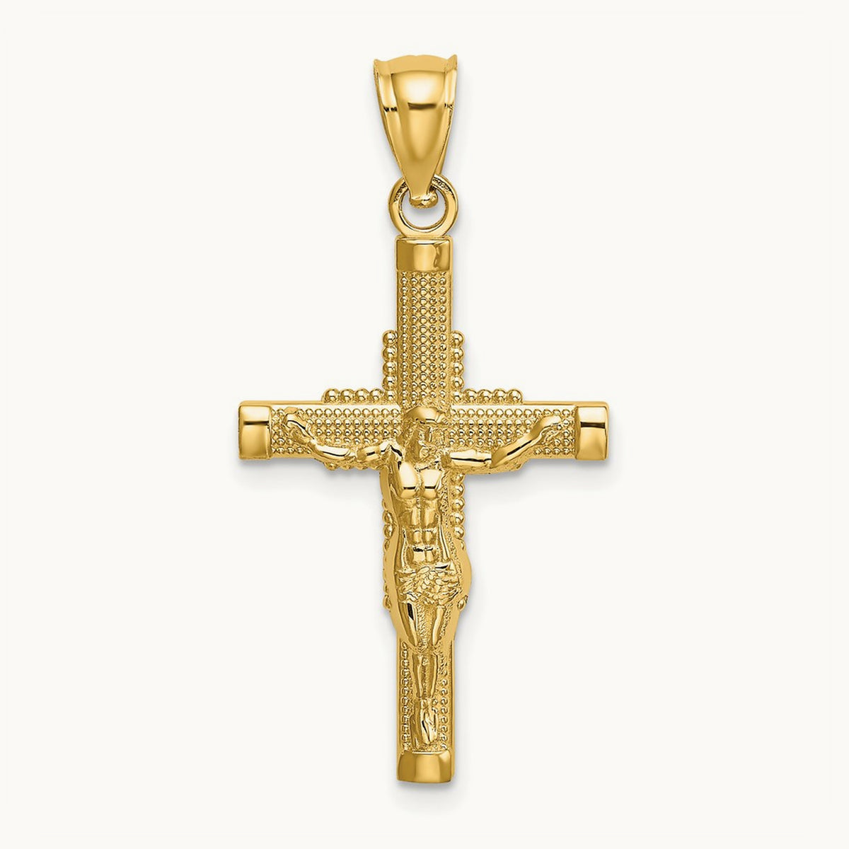 Beaded Accent Crucifix Charm, 14K
