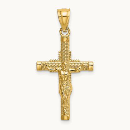 Beaded Accent Crucifix Charm, 14K