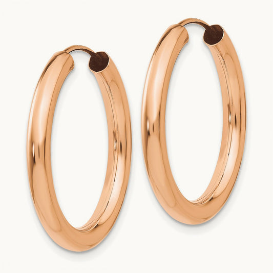 Polished Endless Tube Hoop Earrings, 3.00mm, 14K Rose Gold