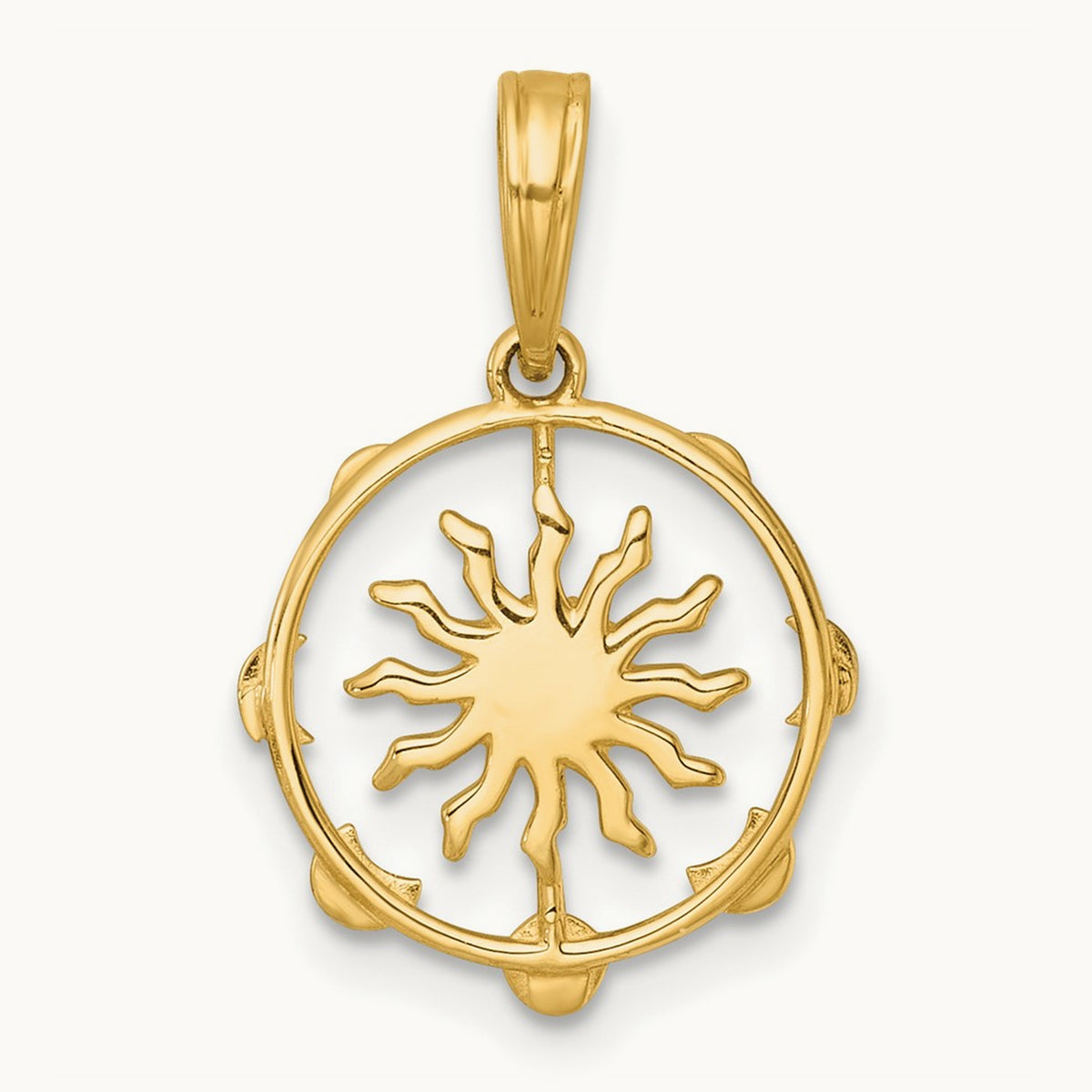 Polished Sun With Moon Cycle Charm, 14K with White Rhodium