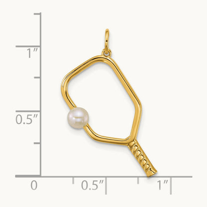 Polished Freshwater Cultured Pearl Pickleball Pendant, 14K
