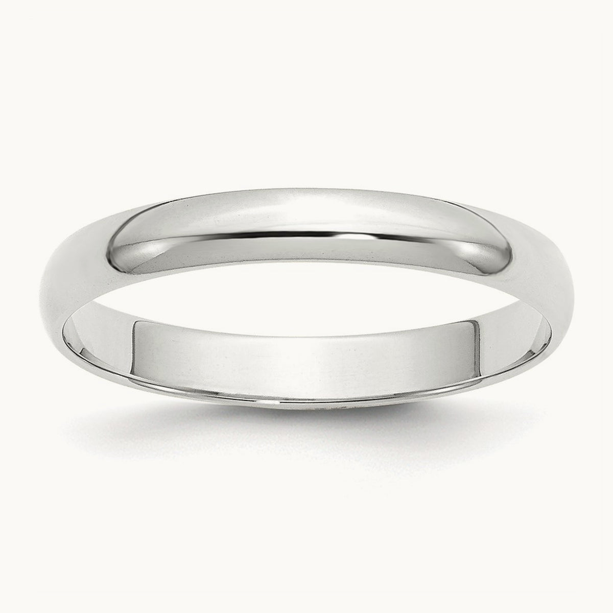 Lightweight Half Round Band, 3mm, 10K White Gold