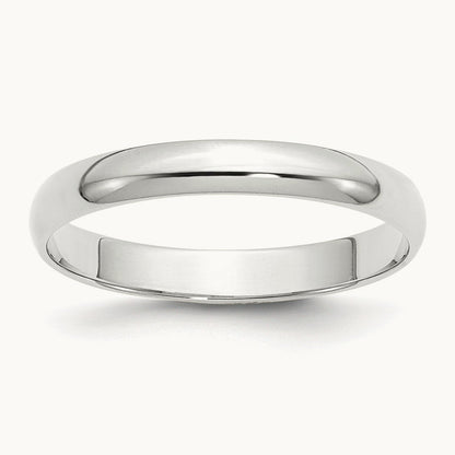 Lightweight Half Round Band, 3mm, 10K White Gold