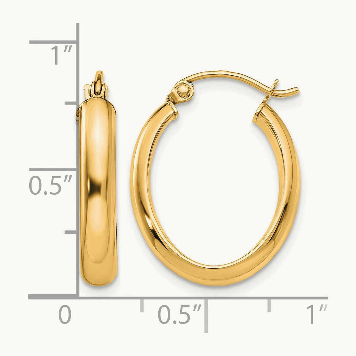 Polished Oval Tube Hoop Earrings — 14K Yellow Gold