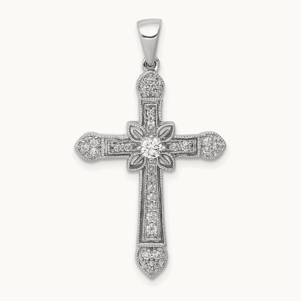 1/6ct. Diamond Filigree Cross Pendant — 14K White Gold, 34mm