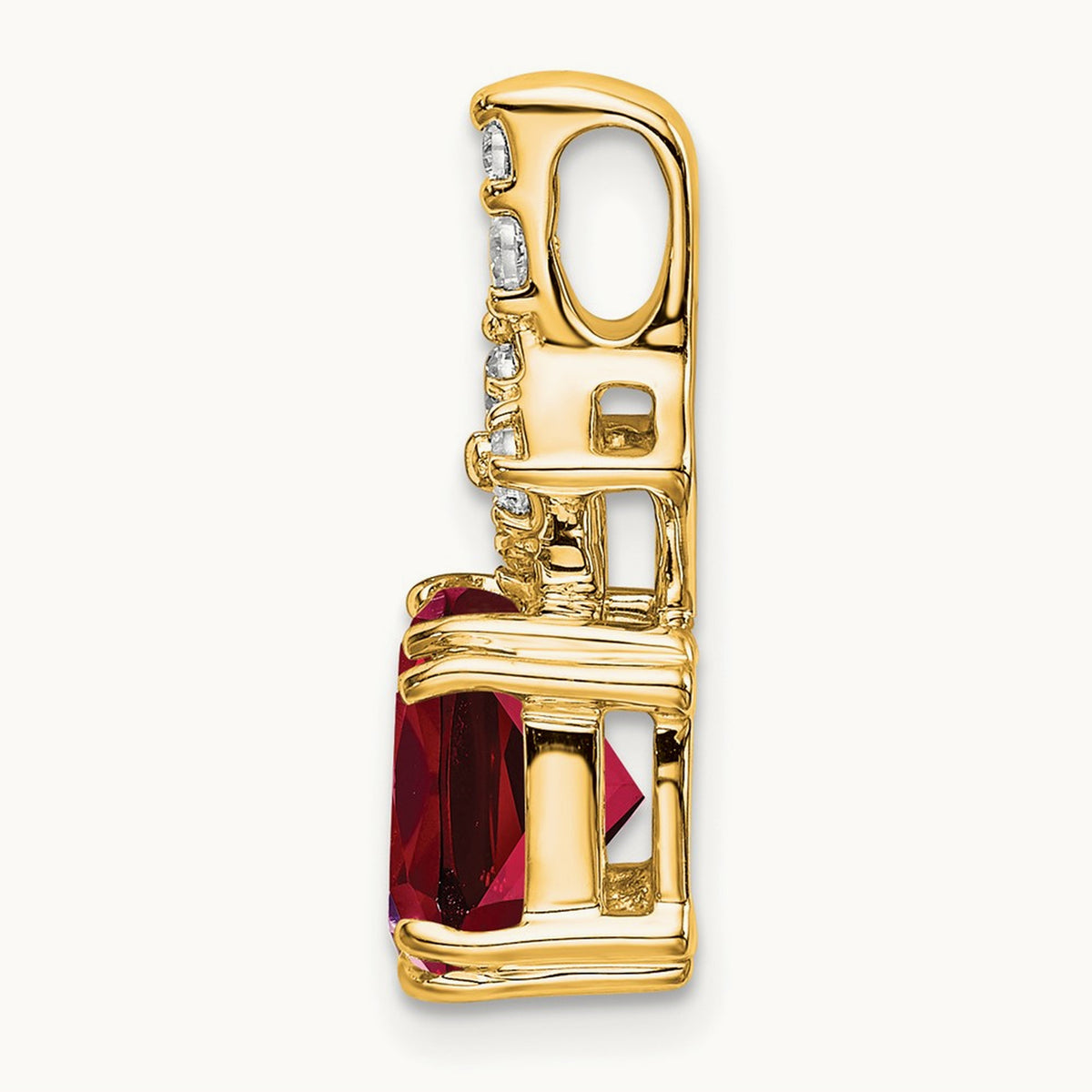 Created Ruby Pendant, 0.20 ct tw Lab-Grown Diamond — 14K Yellow Gold