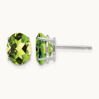 8x6mm Oval Peridot Earrings, 14K White Gold