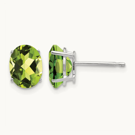 8x6mm Oval Peridot Earrings, 14K White Gold