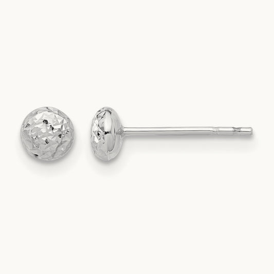 Polished and Diamond-cut Button Post Earrings — 14K White Gold, 4.5mm