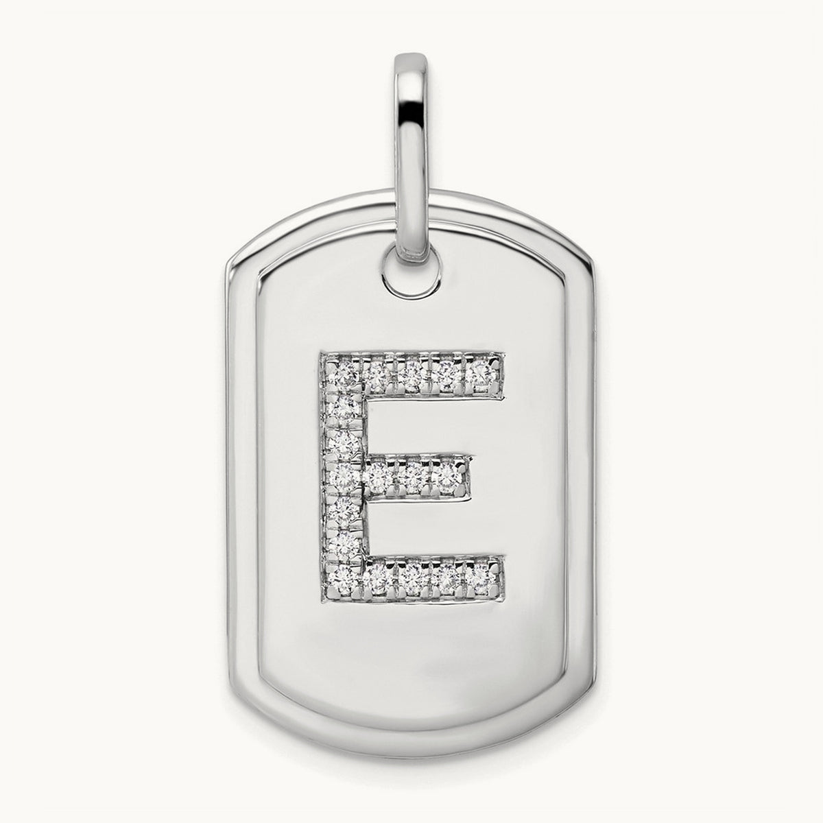 Diamond Dog Tag Charm — 14K White Gold, E