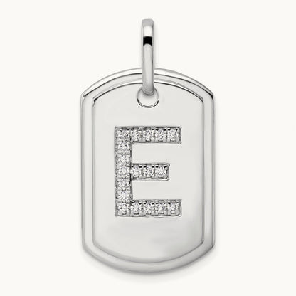 Diamond Dog Tag Charm — 14K White Gold, E