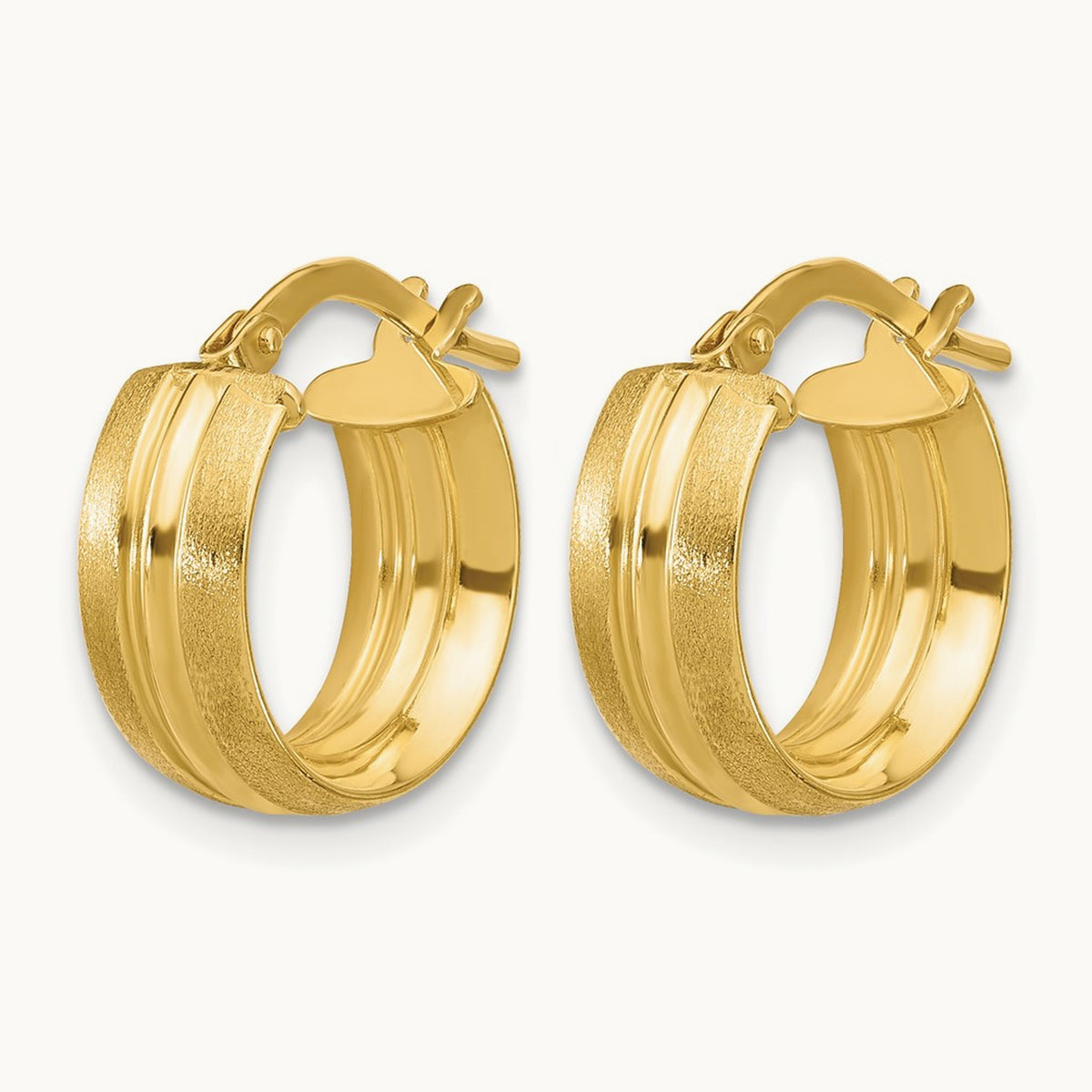 Polished and Satin Round Hoop Earrings — 14K Yellow Gold