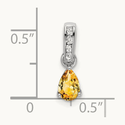 Pear Citrine and Diamond Pendant — 14K White Gold