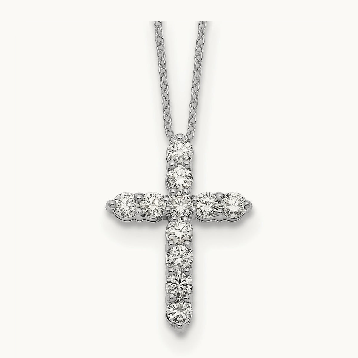 Diamond Cross 18 inch Necklace, 14K White Gold