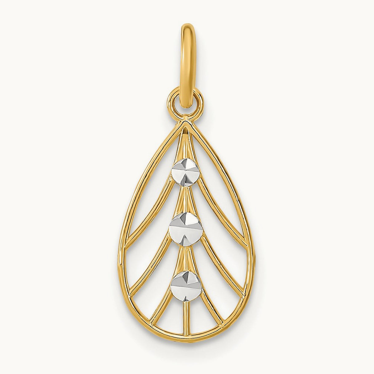 w/Rhodium D/C Small Teardrop Charm, 14K