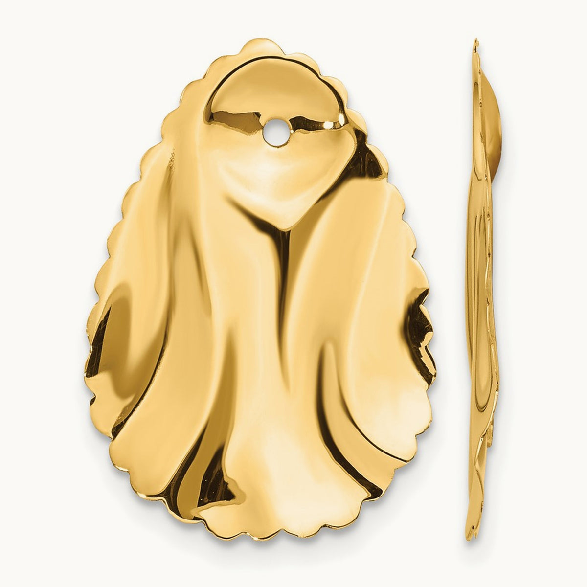 Polished Hammered Oval Earring Jackets — 14K Yellow Gold