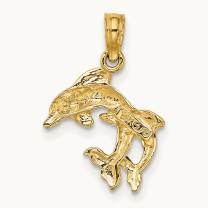 Polished 2-D Mini Double Dolphins Charm, 14K