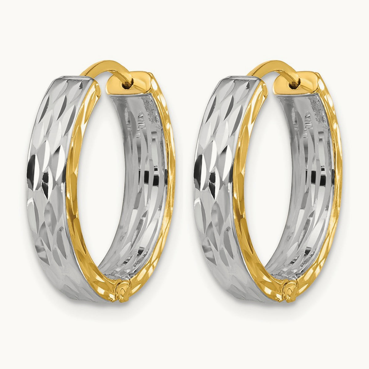 w/RH Polish/Dia-cut Square Tube Hinged Hoop Earrings, 14K — Leslie's