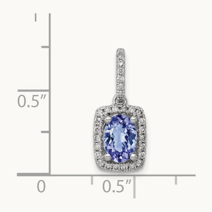 Oval .94 Tanzanite and Diamond Rectangle Pendant, 14K White Gold