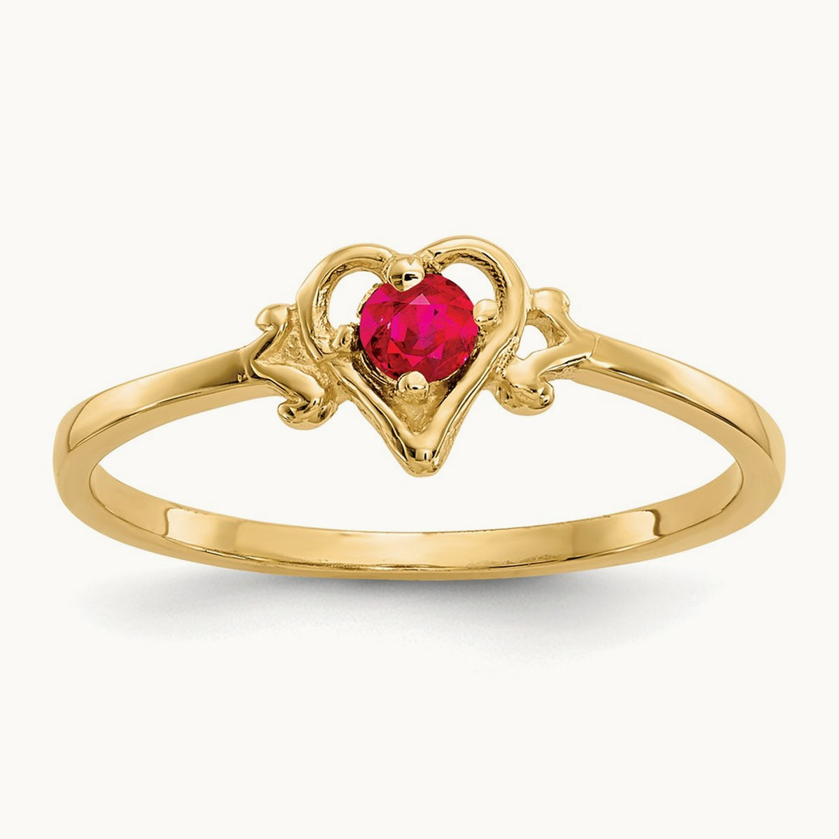 Ruby Birthstone Heart Ring — 14K Yellow Gold, 7