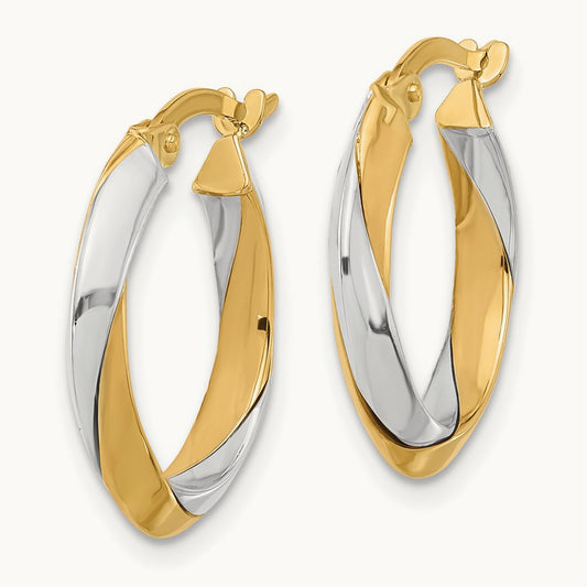 Polished Twist Hoop Earrings, 14K Two-tone