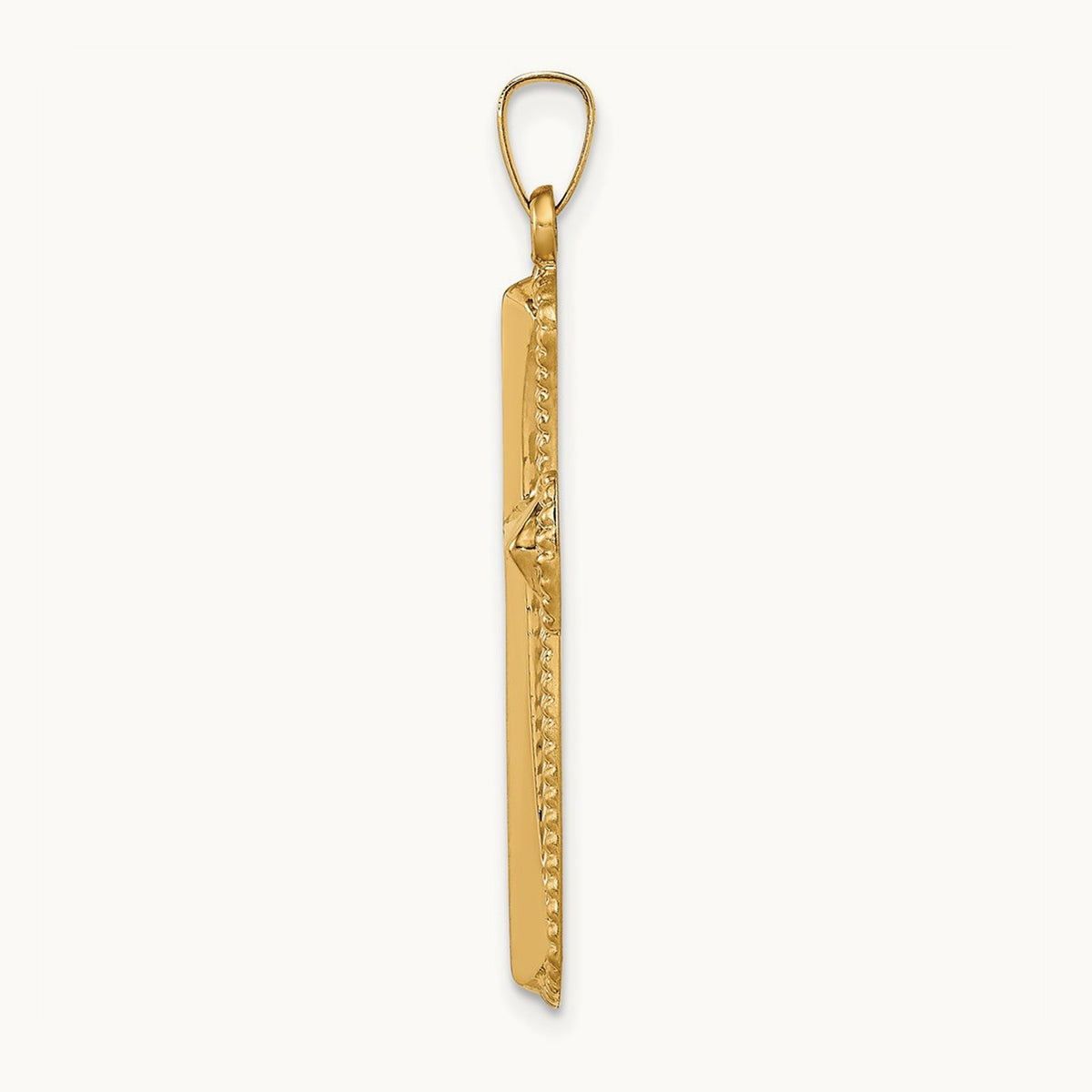 Hollow Polished Beaded Edge Cross — 14K Yellow Gold
