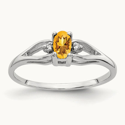 5x3mm Oval Citrine AAA Diamond ring, 14K White Gold