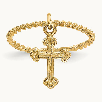 Cross Dangle Twisted Band Child's Ring, 14K