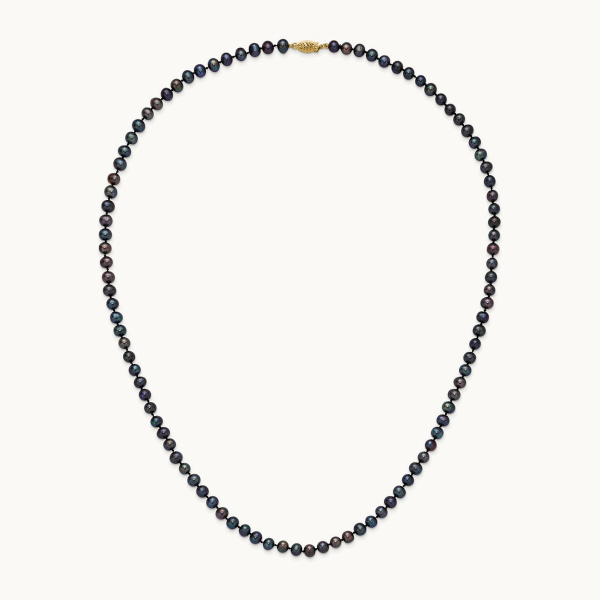 5- Black Near Round Freshwater Cultured Pearl Necklace, 14K