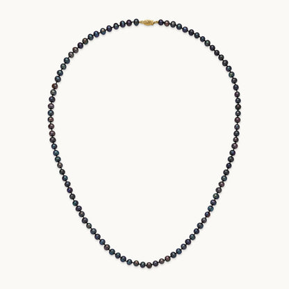 5- Black Near Round Freshwater Cultured Pearl Necklace, 14K