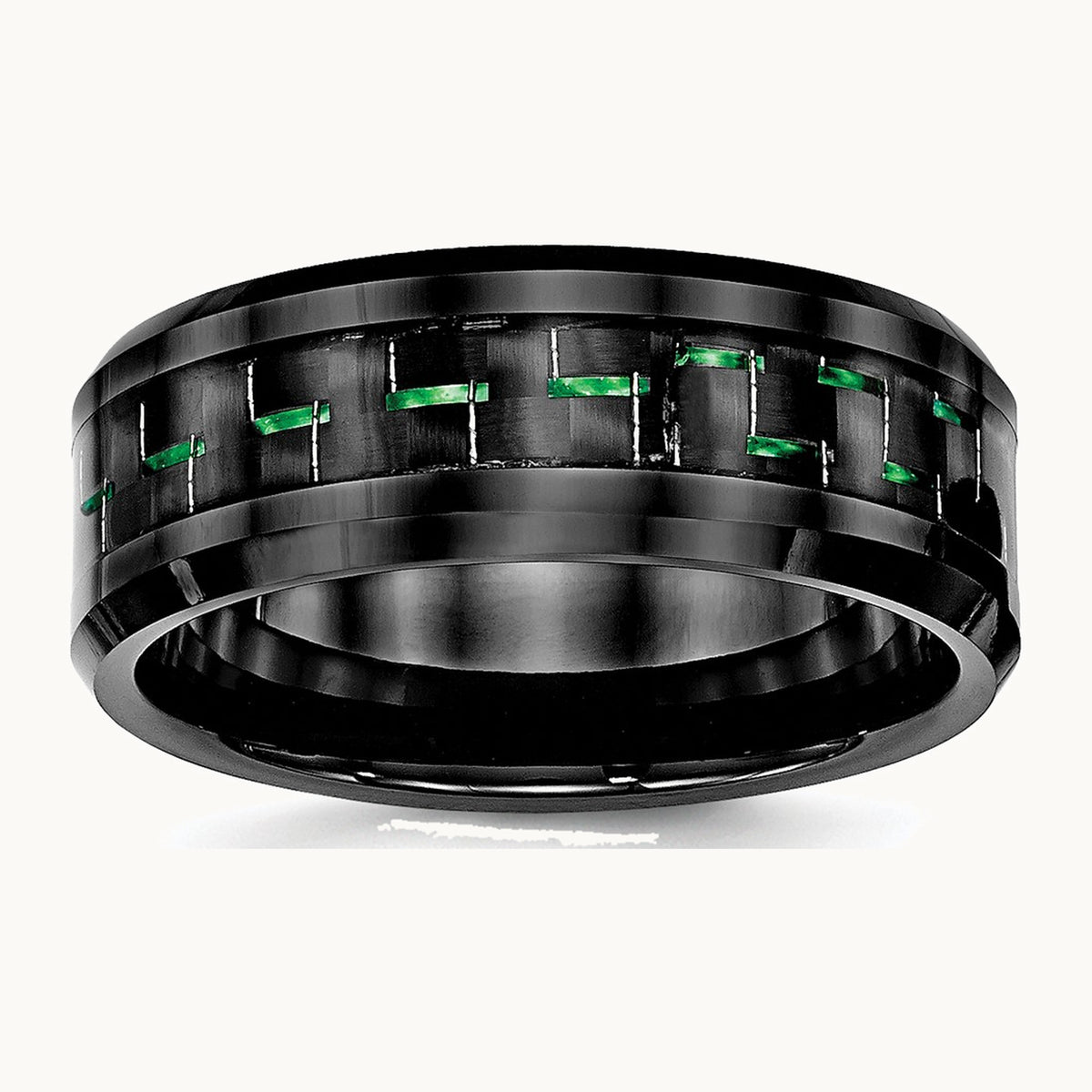 Chisel Ceramic Black with Green Carbon Fiber Inlay Beveled Edge Ring
