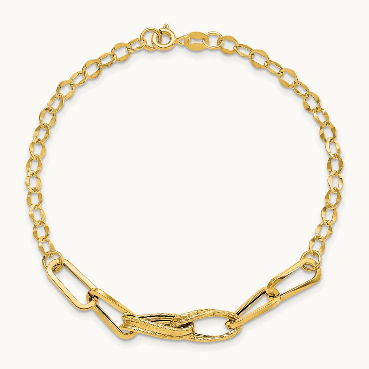 Polished Textured Fancy Link Bracelet, 14K Gold