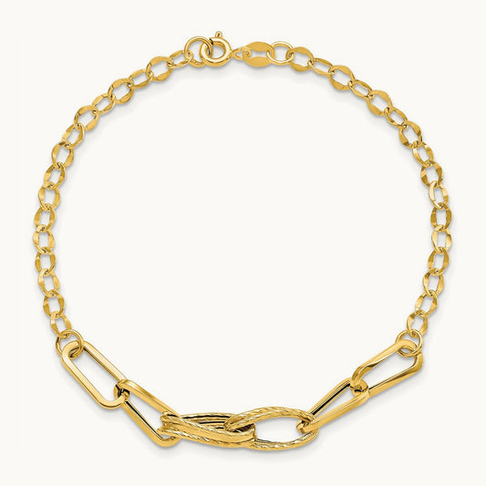 Polished Textured Fancy Link Bracelet, 14K Gold