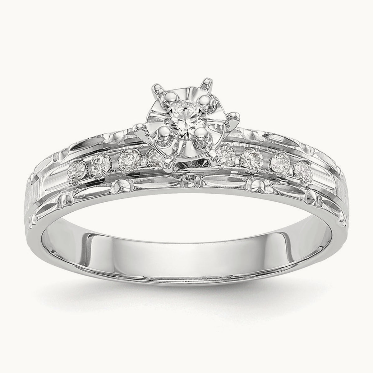AA Quality Trio Complete Engagement Ring, 14K White Gold