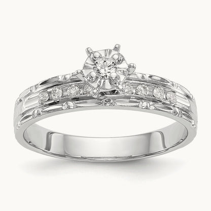 AA Quality Trio Complete Engagement Ring, 14K White Gold